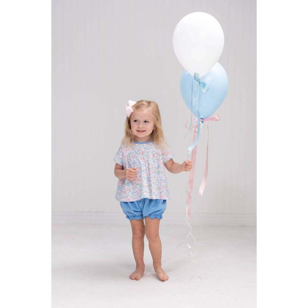 NEW THE OAKS APPAREL girls ava ditsy bow bloomer set in white, blue